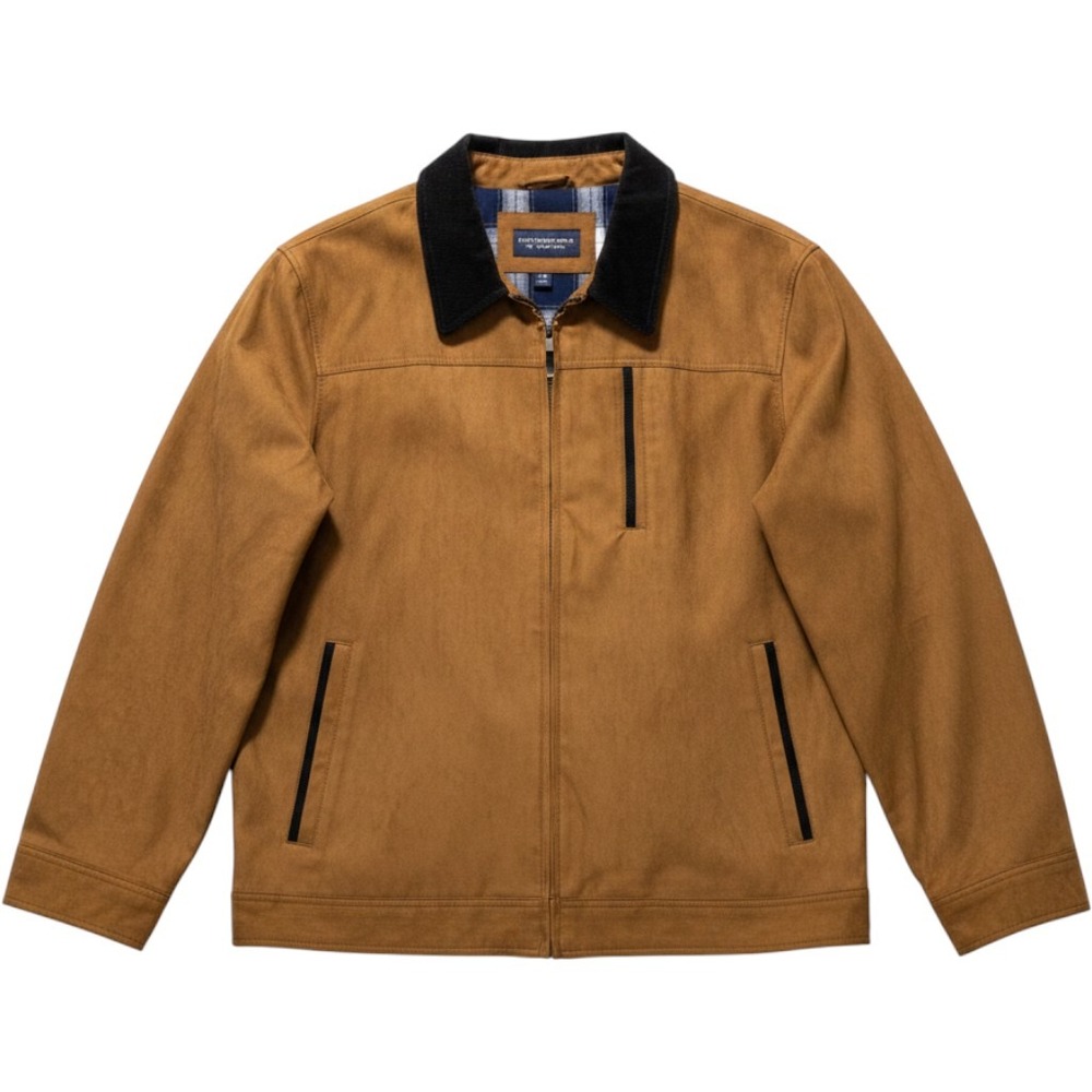 Roundtree & Yorke Mens Tan Faux Suede Harrington Jacket Plaid Lined 2XB NEW